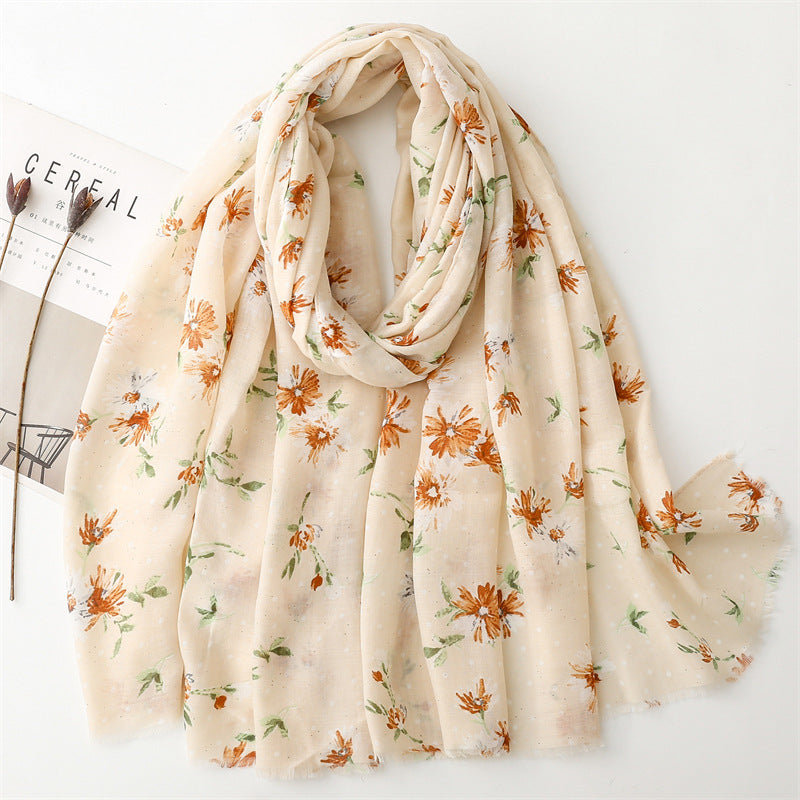 Autumn and winter cotton and linen feel scarf bronzing polka dots small flower burr edge  scarf warm shawl women