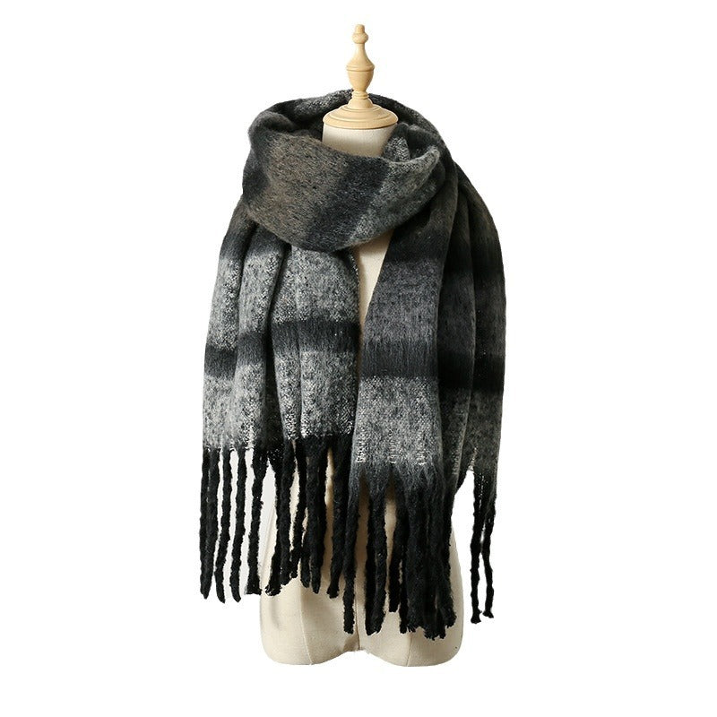 Striped Scarf for Women Autumn and Winter High-Grade Vegan Mohair Colorful Warm All-Matching Shawl Atmosphere Trendy Scarf