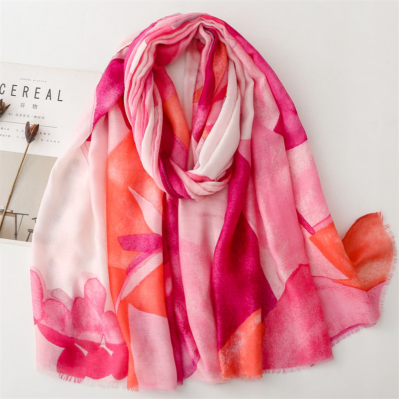 Spring and summer thin cotton and linen feel scarf creative geometric rough edge  scarf warm shawl women