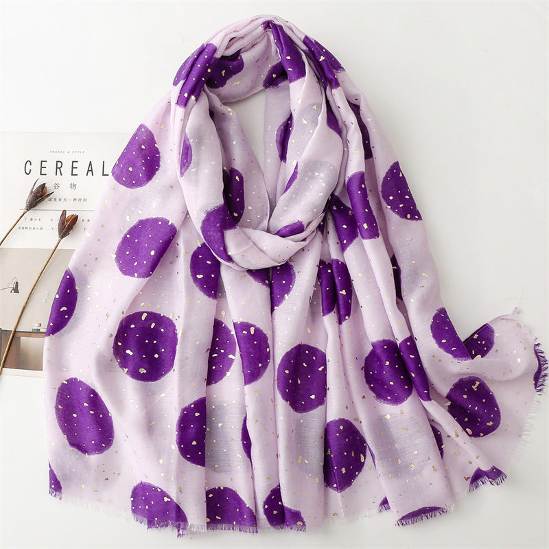 Autumn and winter cotton and linen feel scarf bronzing full moon round burr  scarf warm shawl women