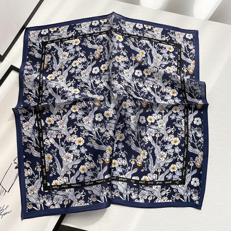 Navy Blue Chiffon Flower 100% mulberry Silk Scarf/Silk head scarf/Silk hair scarf/Silk neck scarf/Mother&