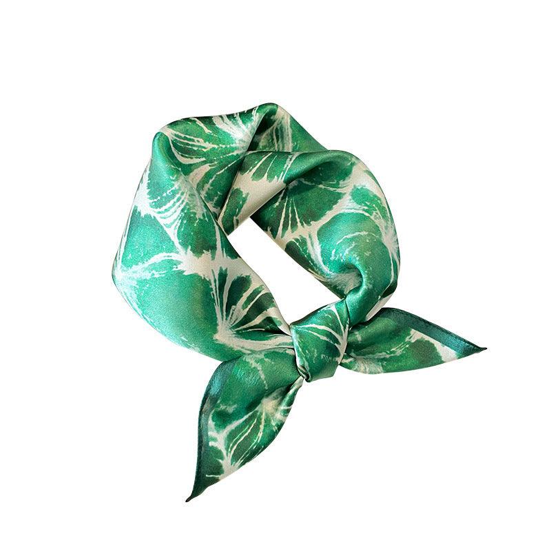 Summer Fresh Green Leaf Silk Square Scarf/100% Mulberry Silk Scarf/Elegant Scarf/Gift for Her