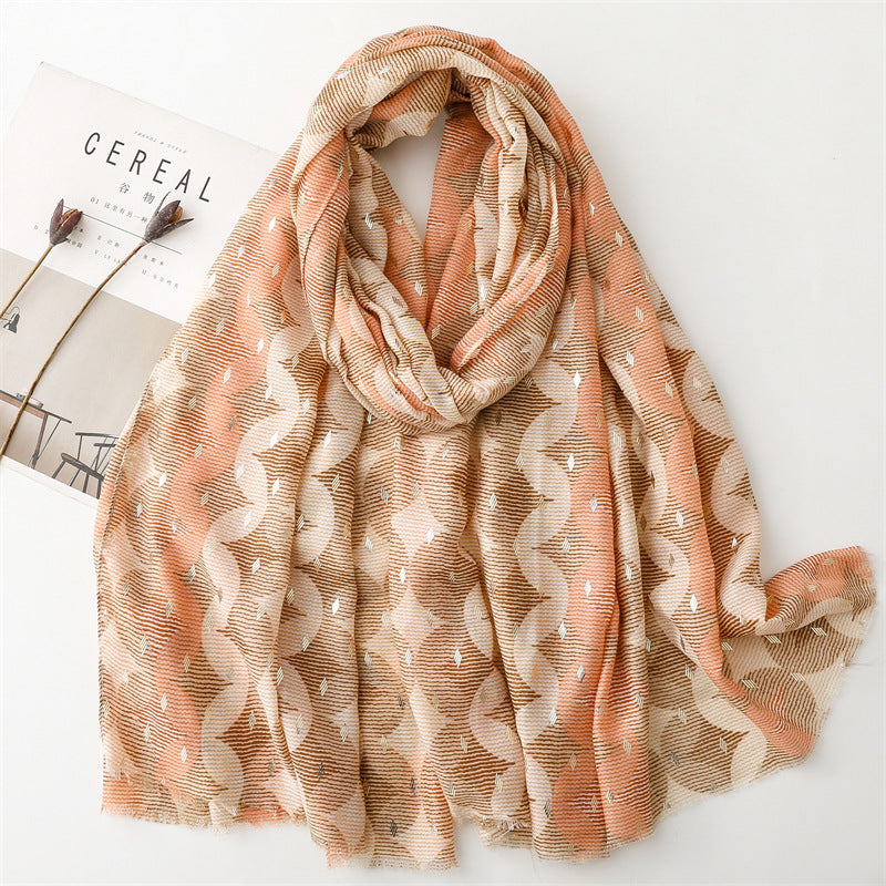 Autumn and winter cotton and linen feel scarf bronzing wealth geometric burr  scarf warm shawl