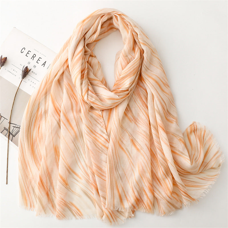 Spring and summer thin cotton and linen feel scarf colored striped geometric  scarf warm shawl women