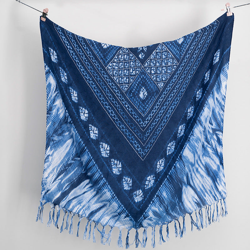 Four Seasons Ethnic Style Tie-Dyed Scarf, Hand-Knotted Tassel Shawl, Travel Decoration Scarf, Lightweight Gauze Kerchief