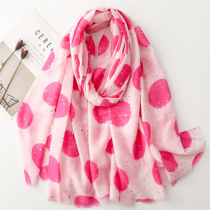 Autumn and winter cotton and linen feel scarf bronzing full moon round burr  scarf warm shawl women