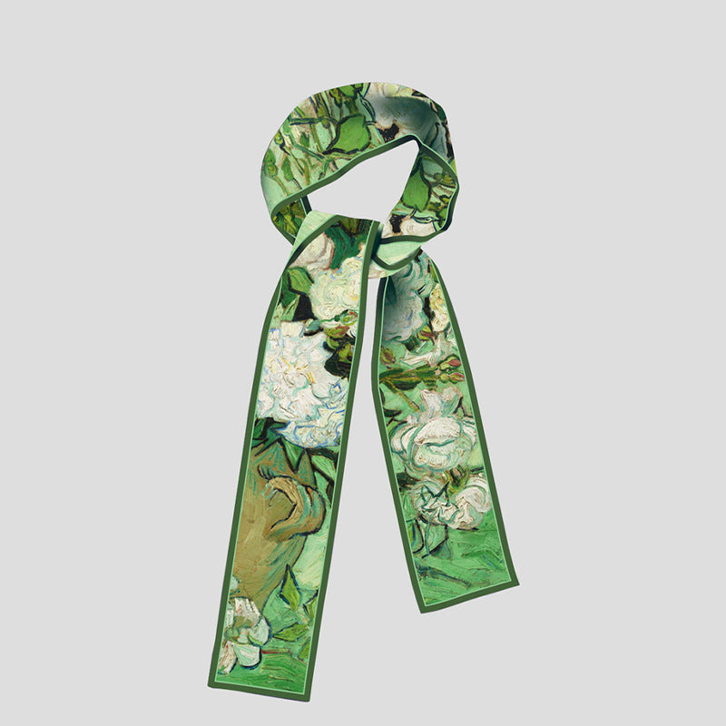 Van Gogh-Inspired Narrow Scarf - Wheat Fields &amp; White Roses