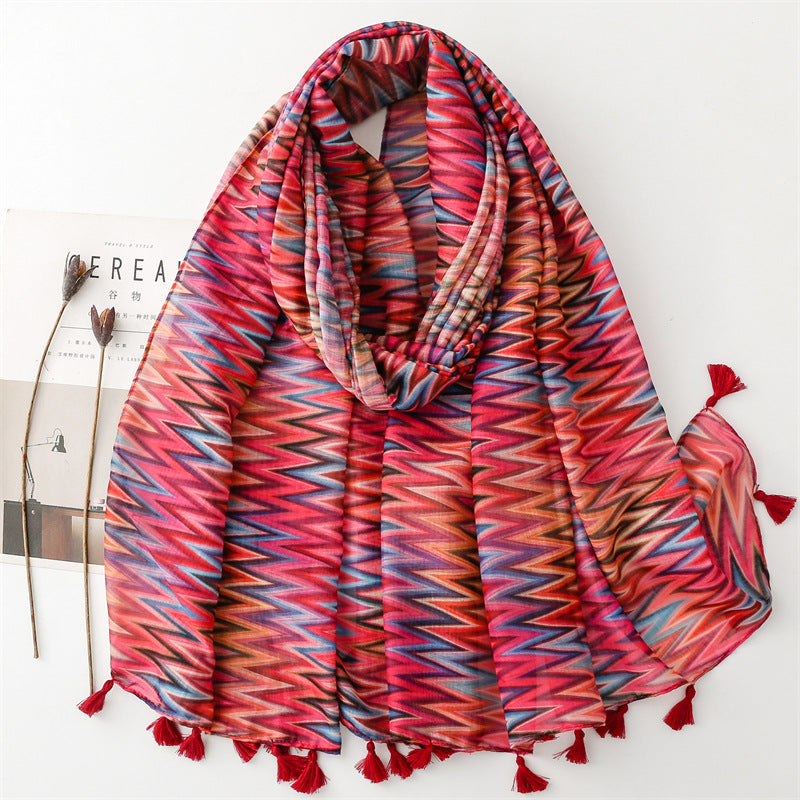 Scarf summer travel sunscreen  scarf Hanfu accessories photo Bali yarn color corrugated geometric shawl women