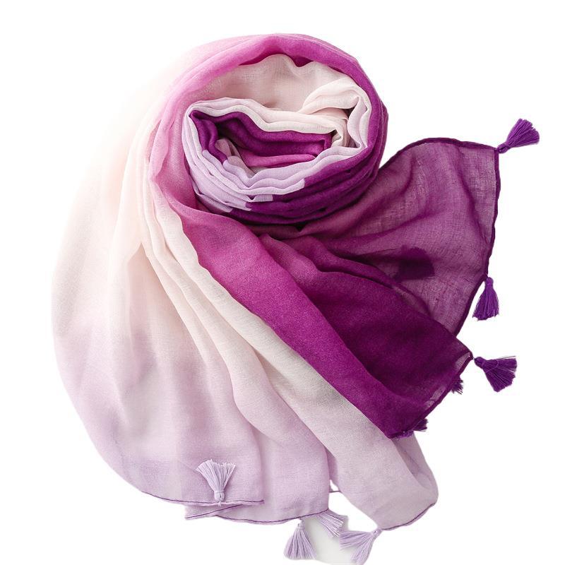 Plain color gradual change scarf summer travel sunscreen  scarf Hanfu accessories photo encryption Bali yarn shawl women