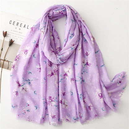 Autumn and winter cotton and linen feel scarf bronzing polka dots small flower burr edge  scarf warm shawl women