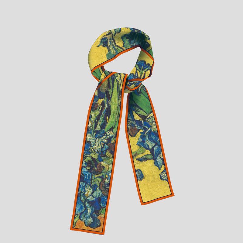 Van Gogh-Inspired Narrow Scarf - Wheat Fields &amp; White Roses