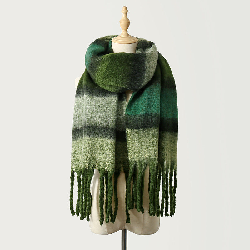 Striped Scarf for Women Autumn and Winter High-Grade Vegan Mohair Colorful Warm All-Matching Shawl Atmosphere Trendy Scarf