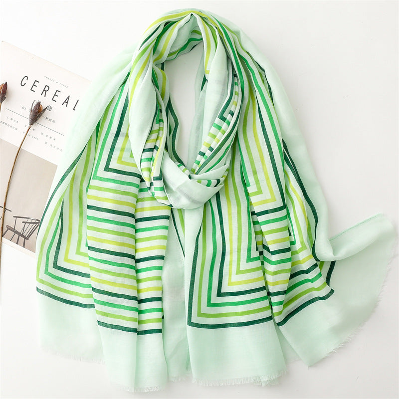 Spring and summer thin cotton and linen feel scarf colored striped rough edge  scarf warm shawl women