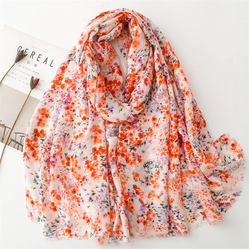 Spring and summer four seasons thin cotton and linen feel scarf sweet small floral burr  scarf warm shawl women