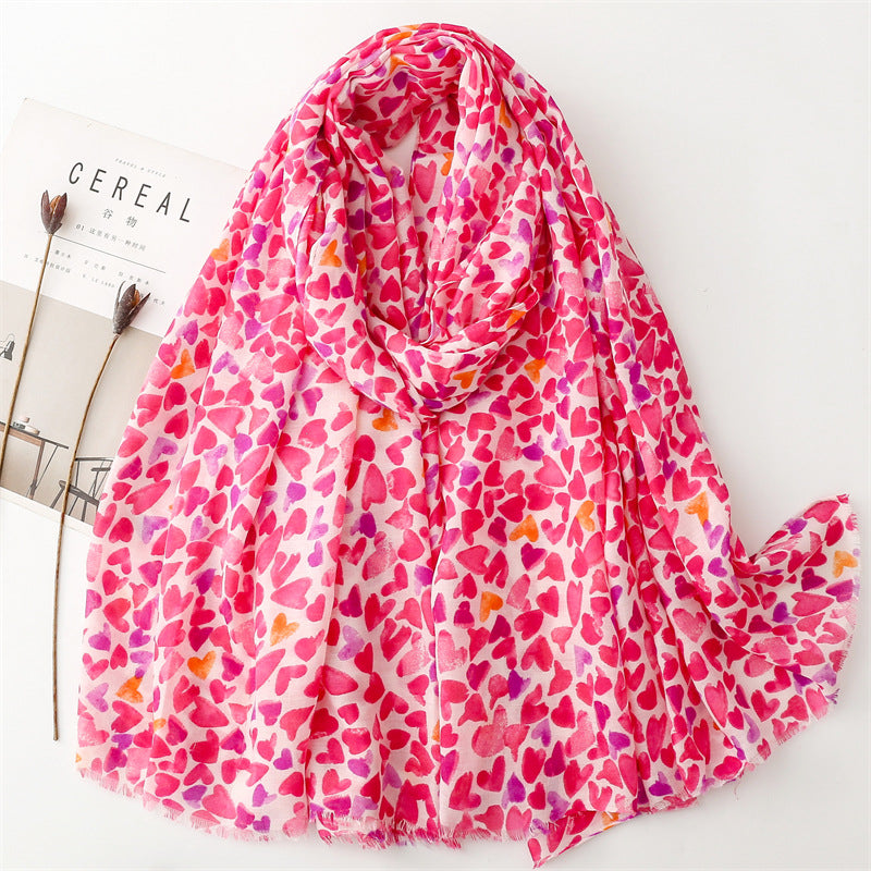 Spring and summer thin cotton and linen feel scarf colored magnet geometric  scarf shawl women