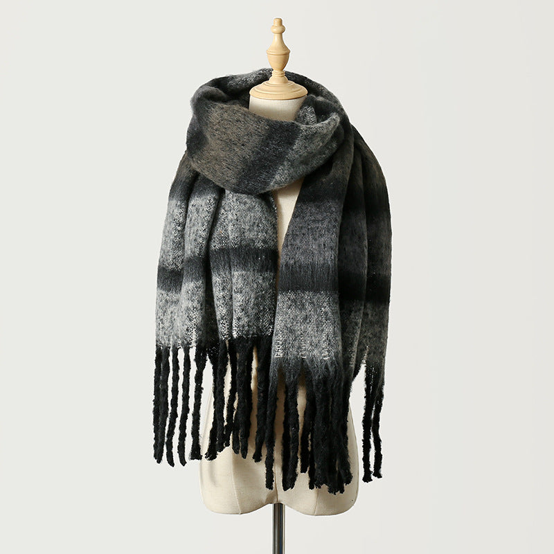 Striped Scarf for Women Autumn and Winter High-Grade Vegan Mohair Colorful Warm All-Matching Shawl Atmosphere Trendy Scarf