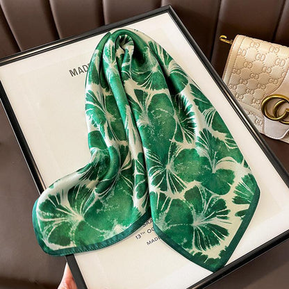 Summer Fresh Green Leaf Silk Square Scarf/100% Mulberry Silk Scarf/Elegant Scarf/Gift for Her