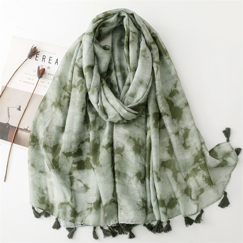 Dark gradual change ink painting scarf travel sunscreen  scarf Hanfu accessories photo encryption Bali yarn shawl