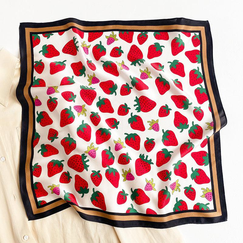 Strawberry pattern 100% mulberry Silk Scarf/Silk head scarf/Silk hair scarf/Silk neck scarf/Silk bandana/Bag Accessory/Gift for her