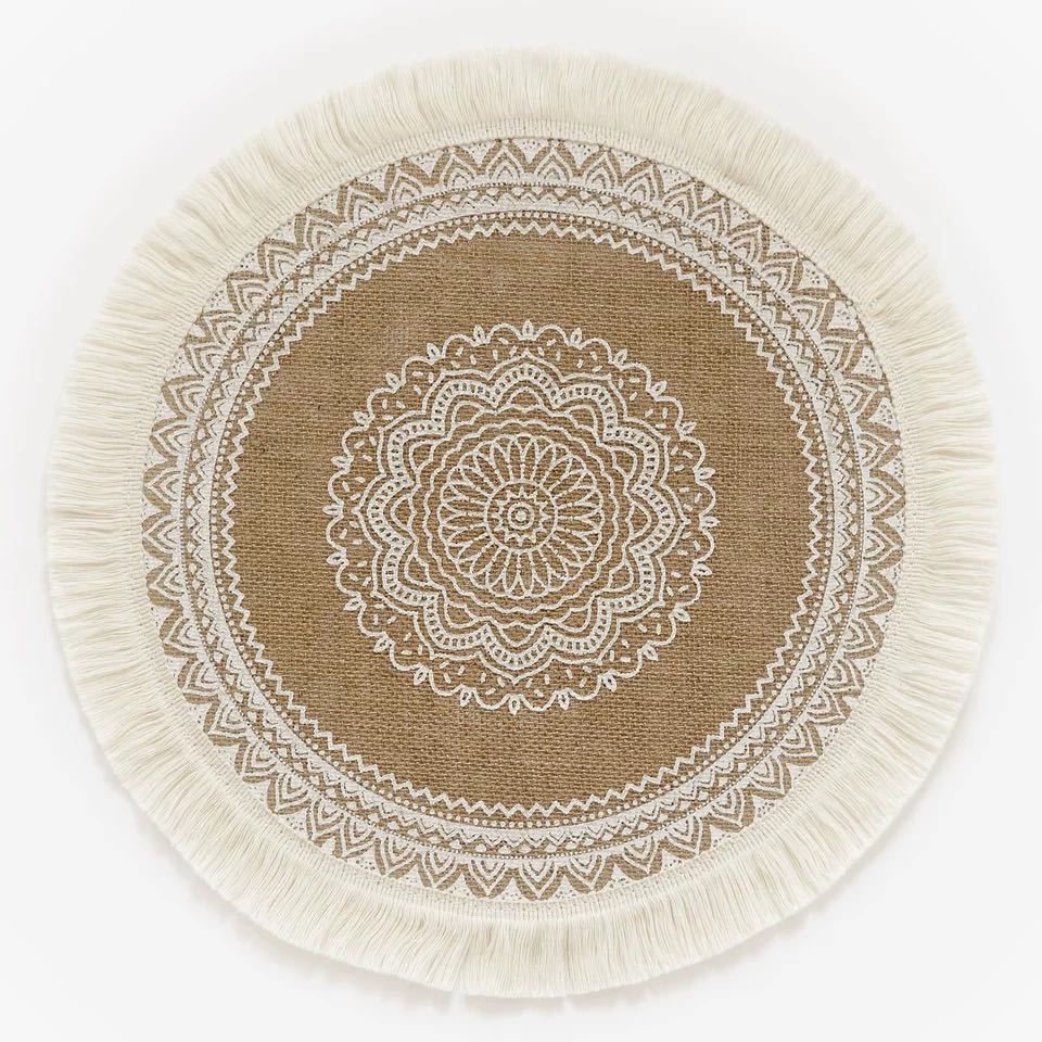 Bohemian Woven Fringe Coaster, Jute Ins-Style Placemat, Cotton Linen Heat-Resistant Table Mat, Home Gift