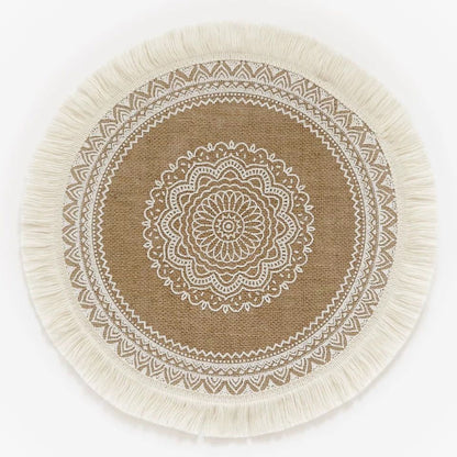 Bohemian Woven Fringe Coaster, Jute Ins-Style Placemat, Cotton Linen Heat-Resistant Table Mat, Home Gift