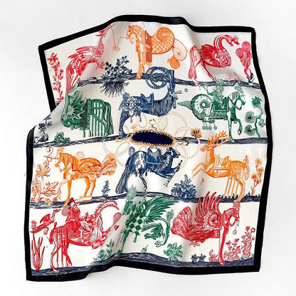 Vintage Pegasus Muster 100 % Maulbeerseidenschal/Seidenkopfschal/Seidenhaarschal/Seidenhalsschal/Muttertagsgeschenke/Taschenaccessoire/Geschenk für sie