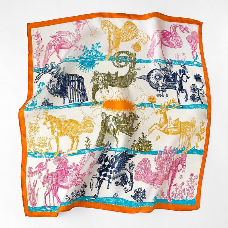 Vintage Pegasus Muster 100 % Maulbeerseidenschal/Seidenkopfschal/Seidenhaarschal/Seidenhalsschal/Muttertagsgeschenke/Taschenaccessoire/Geschenk für sie