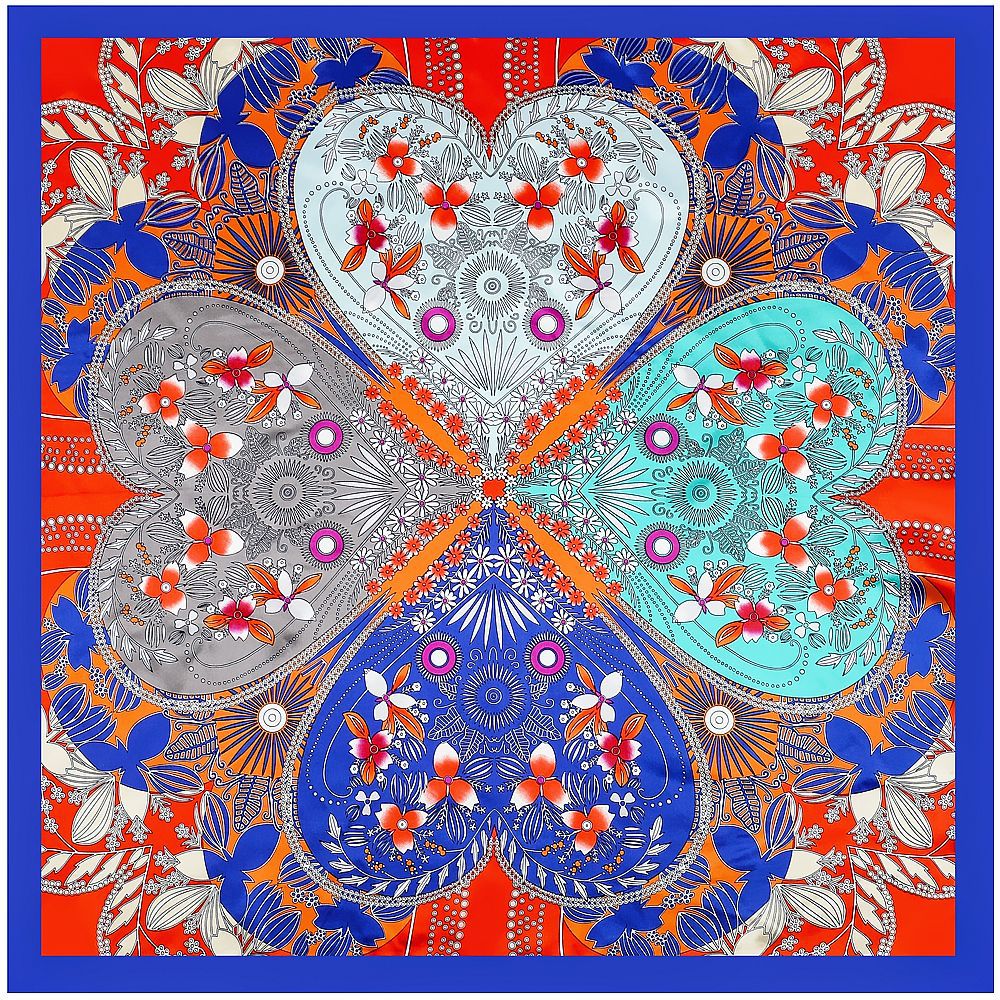 Türkischer Blauer Flora Großer Seidenschal/9090cm/Seidenschal/Seidenbandana/Großer Satinschal/Geschenk für Sie/Muttertag