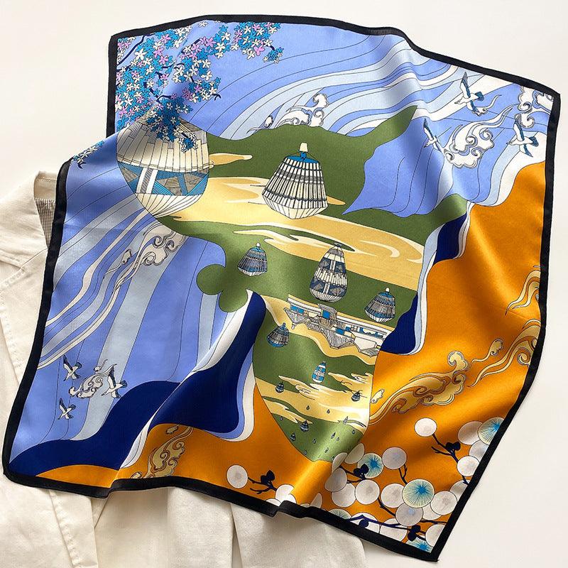 Air Balloon Pattern 100% mulberry Silk Scarf/Silk head scarf/Silk hair scarf/Silk neck scarf/Mother&