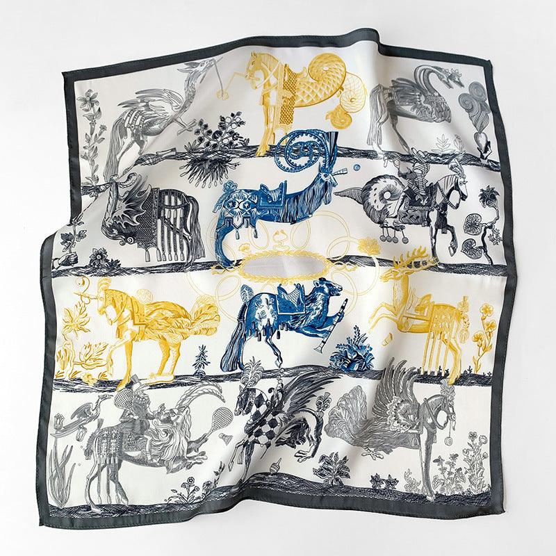 Vintage Pegasus Muster 100 % Maulbeerseidenschal/Seidenkopfschal/Seidenhaarschal/Seidenhalsschal/Muttertagsgeschenke/Taschenaccessoire/Geschenk für sie