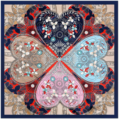 Four Leaf Clover Print Fashion Large Satin Scarf | 90x90cm Bandana | Twill Satin Shawl | Perfect Gift for Her, Mother&