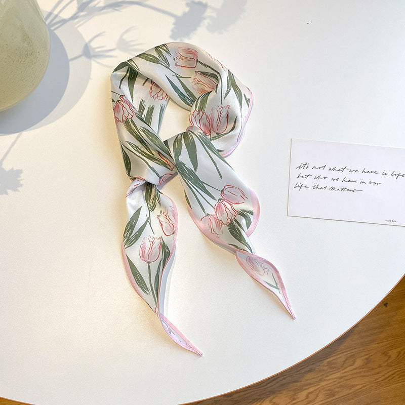 Japanese style floral spring and summer triangular diamond scarf, Rustic style small neckerchief, Tie wrap scarf