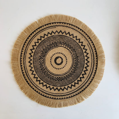 Bohemian Woven Fringe Coaster, Jute Ins-Style Placemat, Cotton Linen Heat-Resistant Table Mat, Home Gift