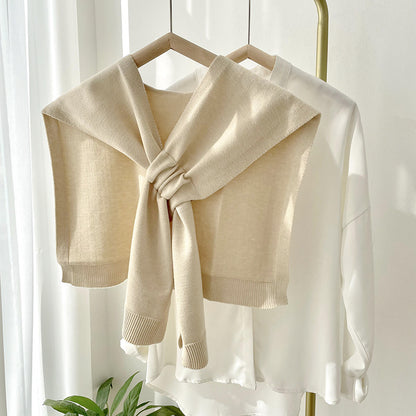 Vintage Knit Shawl, Cross Knit Oversized Shawl, and Fashionable Solid Color Scarf - 90*45cm