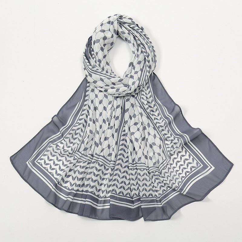 Elegant Printed Scarf, Striped Chiffon Pattern Headscarf, Long Shawl Wrap, 180cm x 70cm