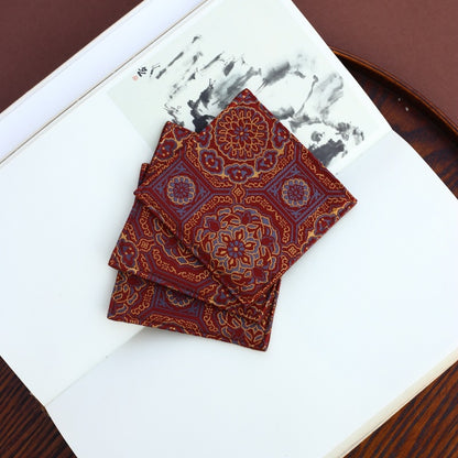 Set of 2 Traditional Chinese Square Damask Coasters, Heat Insulating, 9x9cm ,Handmade Wabi-Sabi Tea Coasters, Heat Insulating, Asian Aesthetic Napkin Coasters