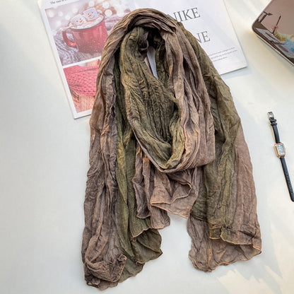 Natural Linen scarf/Tie-dye long shawl/90cm*190cm Gradient silk scarf/Scarf for spring/Long scarf/Gift for her