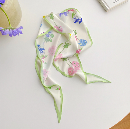 Japanese style floral spring and summer triangular diamond scarf, Rustic style small neckerchief, Tie wrap scarf