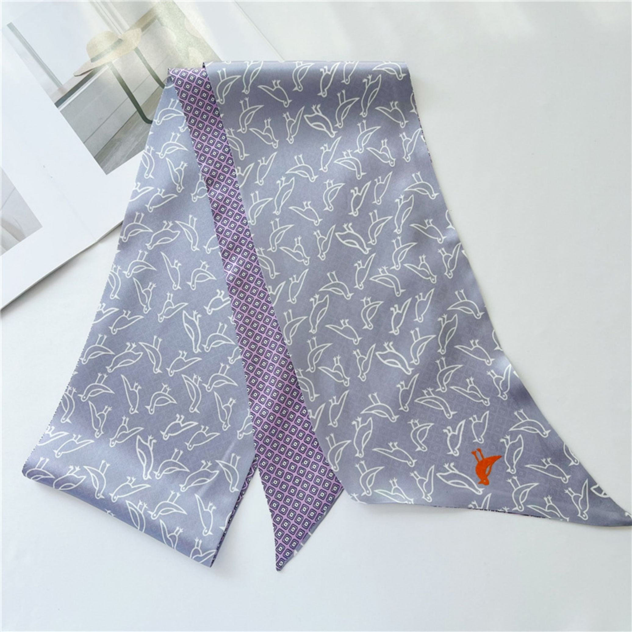 Double-Sided Mulberry Silk Ribbon Scarf - Purple Simple Elegance for Spring &amp; Summer