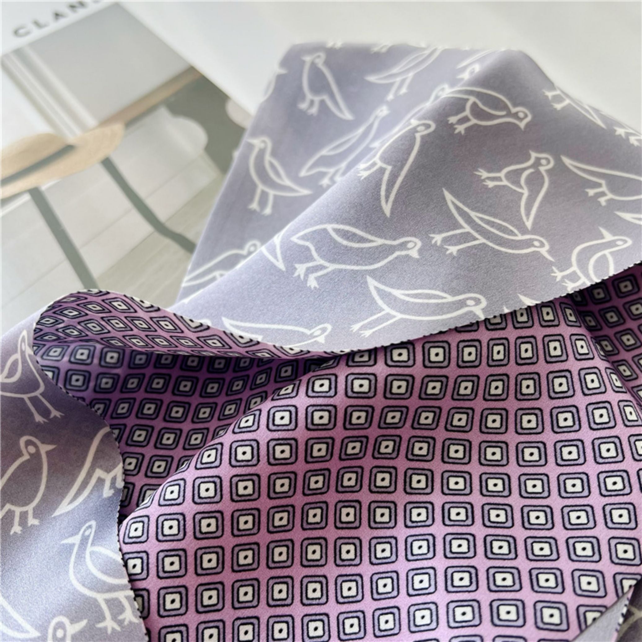 Double-Sided Mulberry Silk Ribbon Scarf - Purple Simple Elegance for Spring &amp; Summer