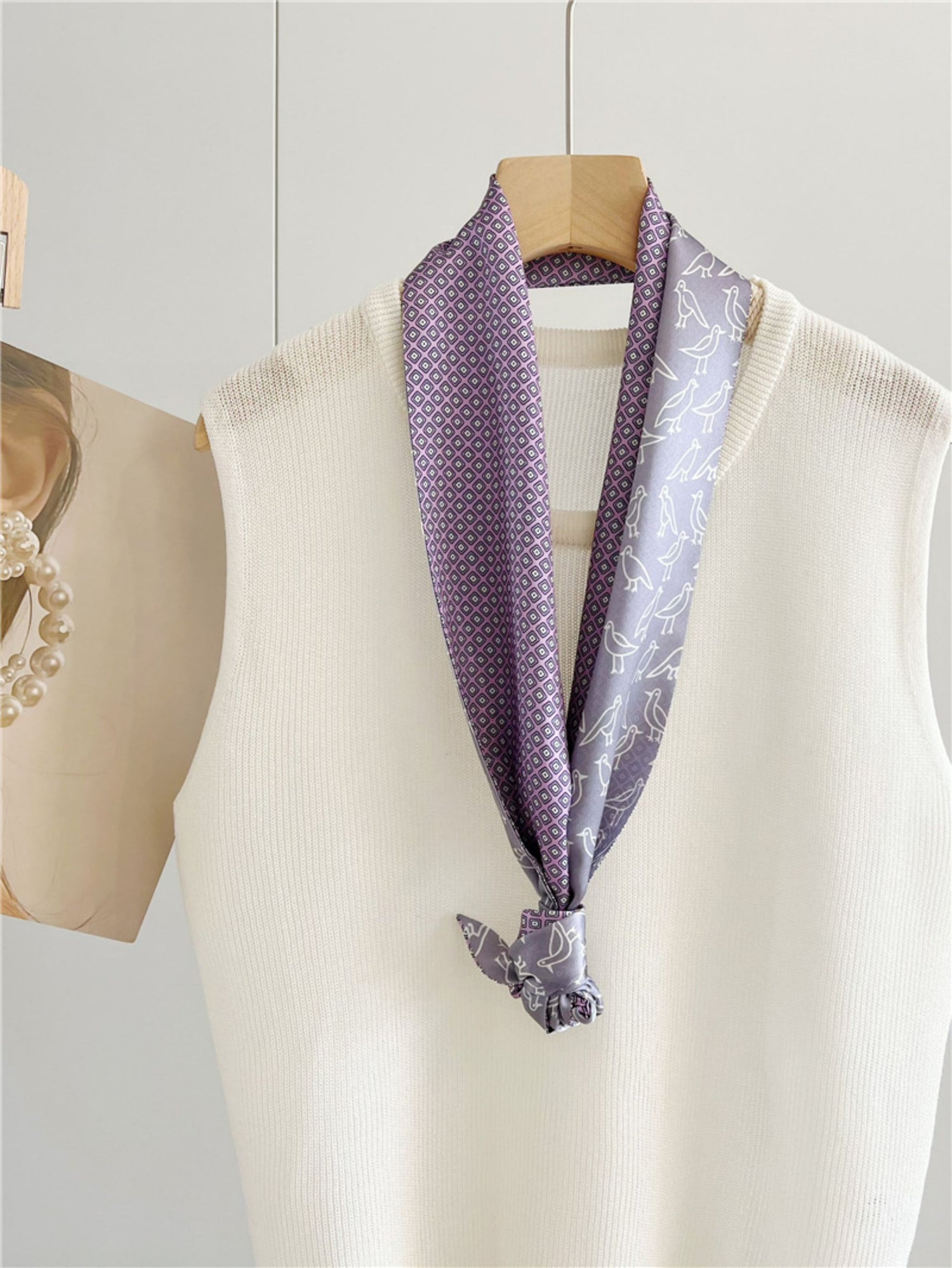 Double-Sided Mulberry Silk Ribbon Scarf - Purple Simple Elegance for Spring &amp; Summer