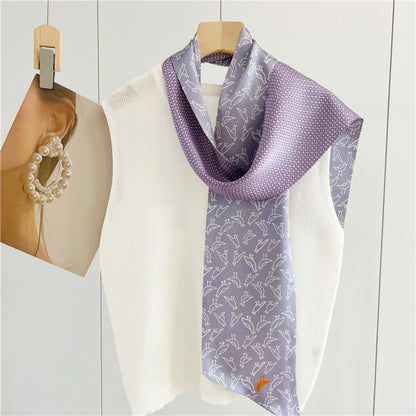 Double-Sided Mulberry Silk Ribbon Scarf - Purple Simple Elegance for Spring &amp; Summer