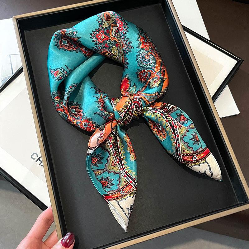 Luxury Peacock Green Paisley Pattern mulberry silk scarf/65CM 100% mulberry silk scarf/Silk shawl/Gift for her