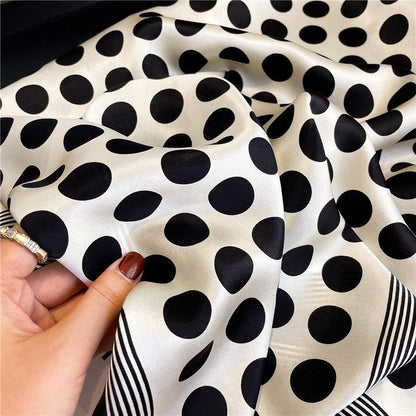 French black and white polka dots mulberry silk scarf/65CM 100% mulberry silk scarf/Silk shawl/Gift for her