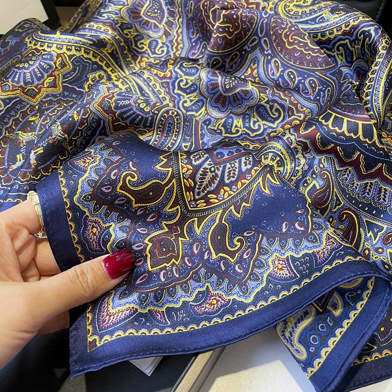 Navy blue paisley pattern mulberry silk scarf/65CM 100% mulberry silk scarf/Silk shawl/Gift for her