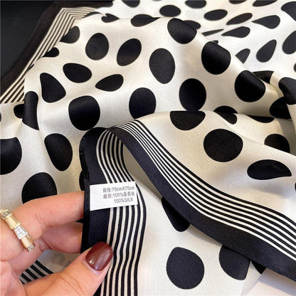 French black and white polka dots mulberry silk scarf/65CM 100% mulberry silk scarf/Silk shawl/Gift for her