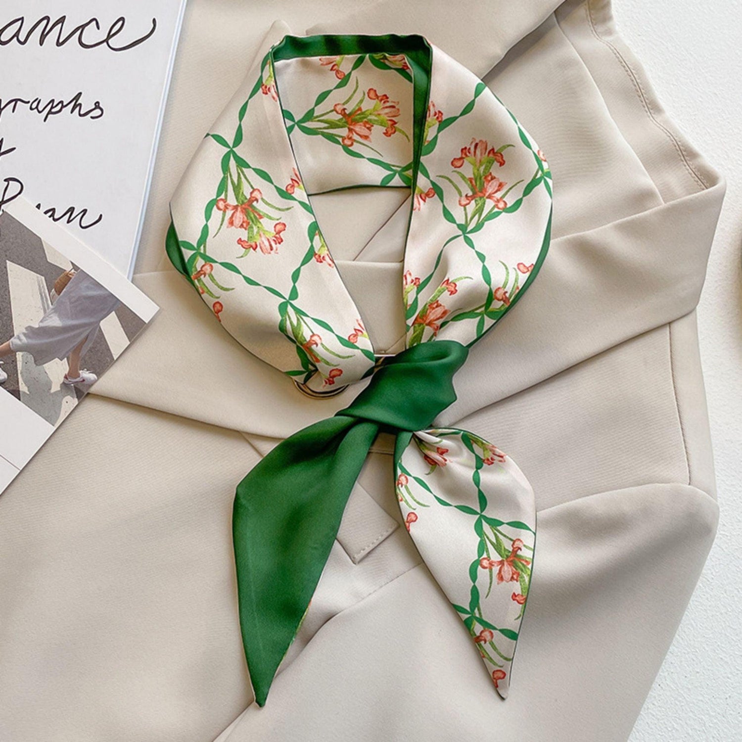 Fresh Green Skinny Scarf,Elegant Slender Neckerchief,Small Headband Hairband/Gift For Her