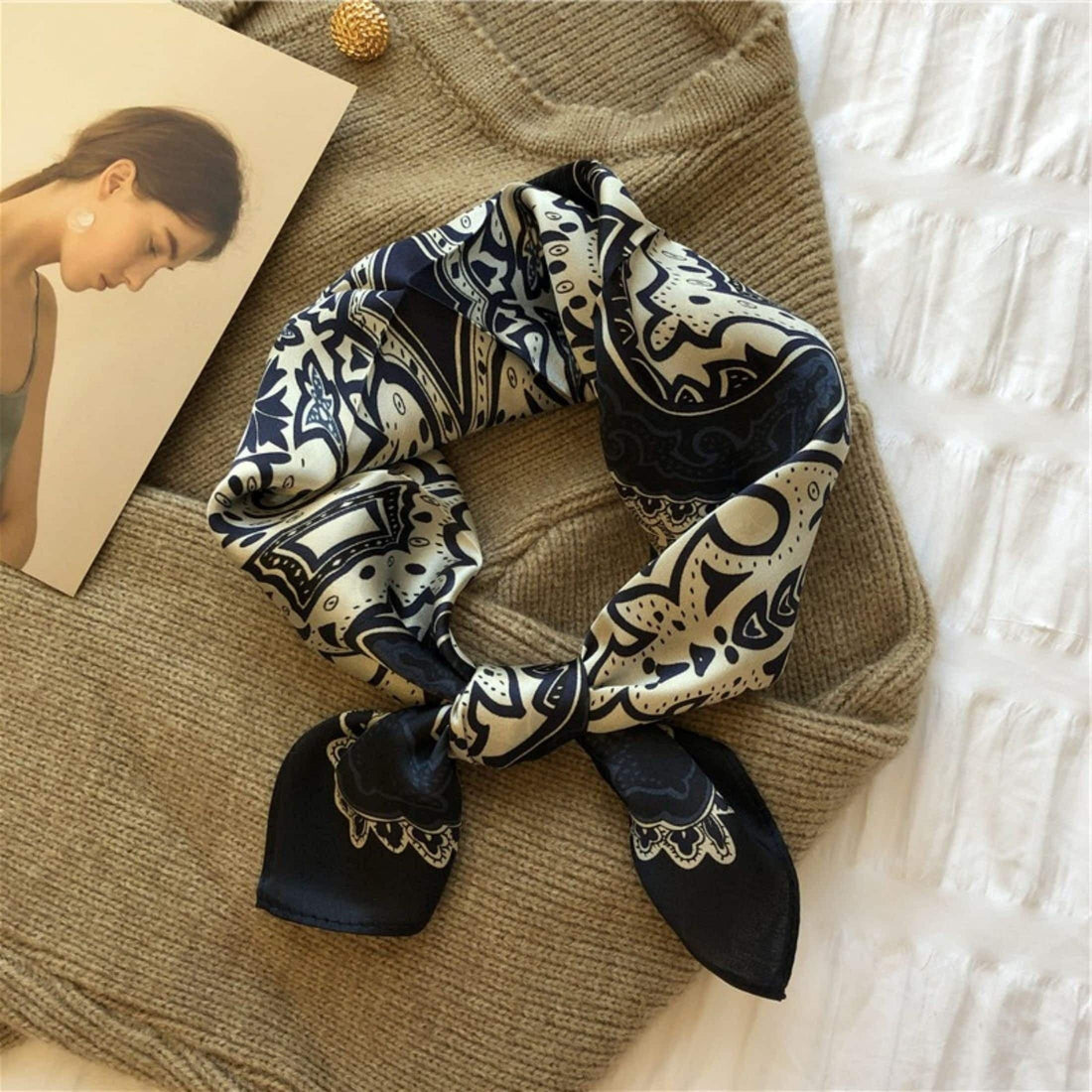 Navy blue Boho 100% mulberry Silk Scarf/Silk head scarf/Silk hair scarf/Silk neck scarf/Silk bandana/Bag Accessory/Gift for her/Navy blue