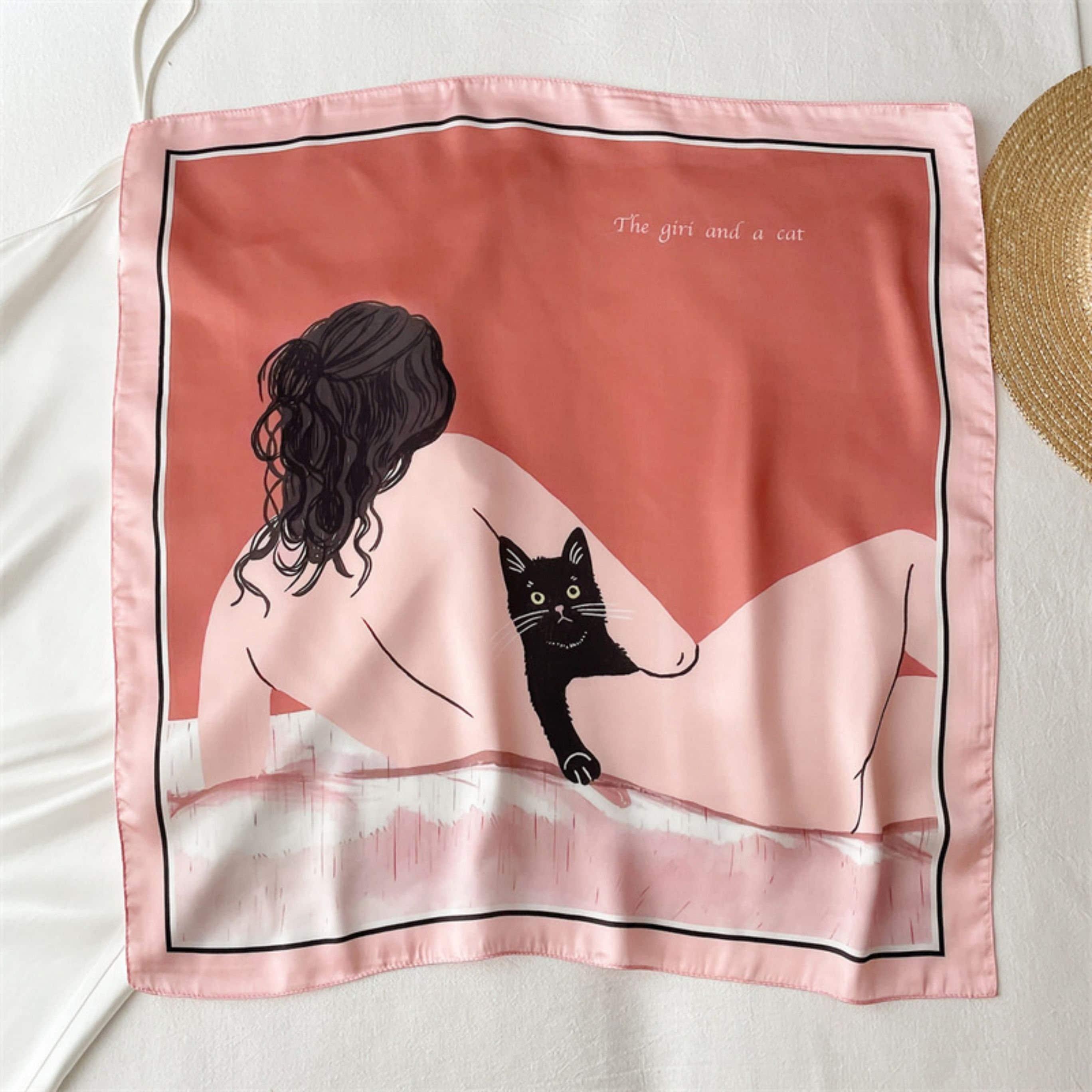 Damen- und Katzenschal/100 % veganer Seidenschal/Seidenkopfschal/55*55 cm/Seidenhaarschal/Seidenhalstuch/Seidenbandana/Taschenaccessoire/Geschenk für Sie