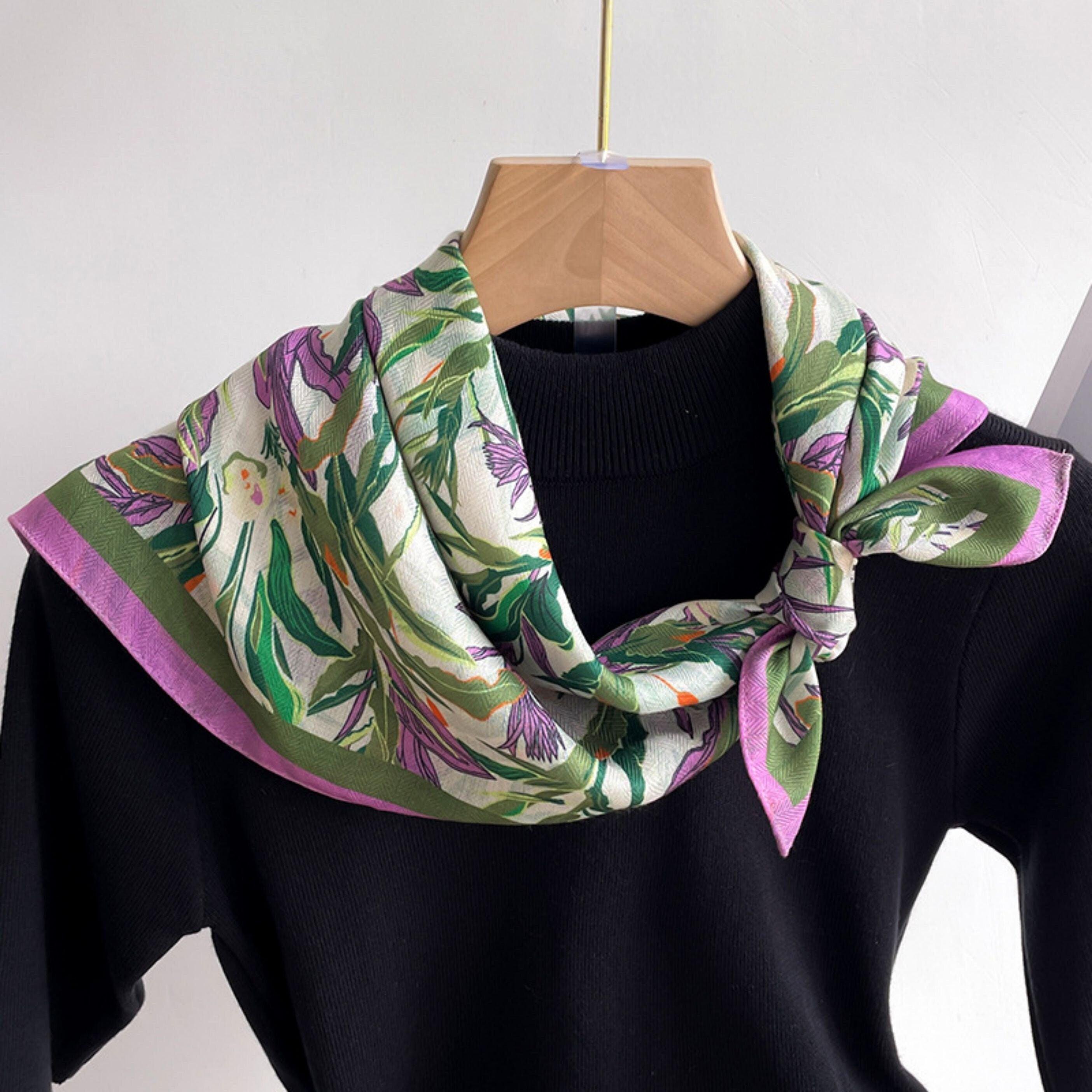 Botanical Floral Pattern Square Scarf/Herringbone Weave Square Scarf/Lady&